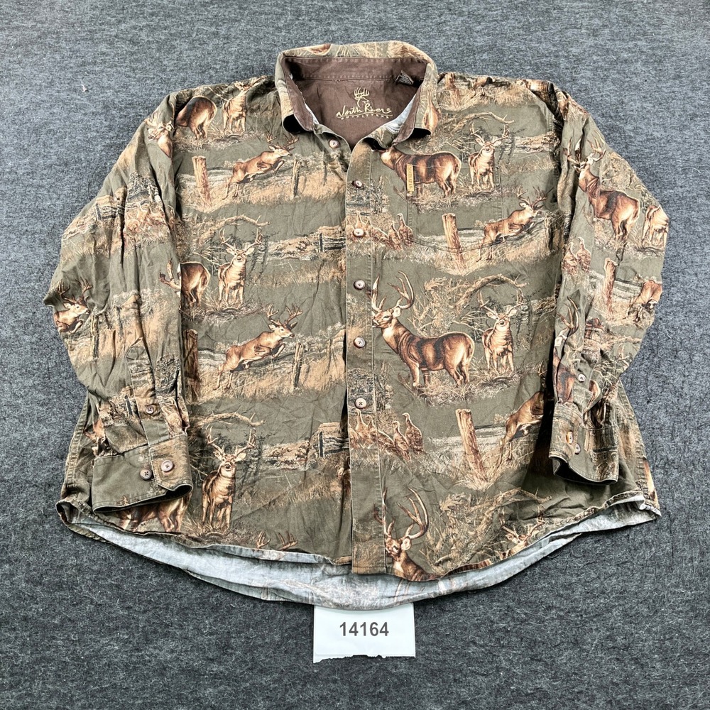 North River Outfitters Shirt Mens 2XL Green Brown Deer Wildlife Hunting Camo